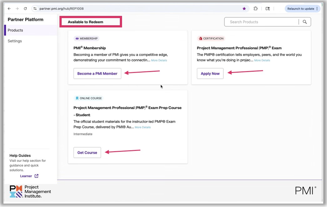 Redeeming a PMI Product Purchased from Skillsoft